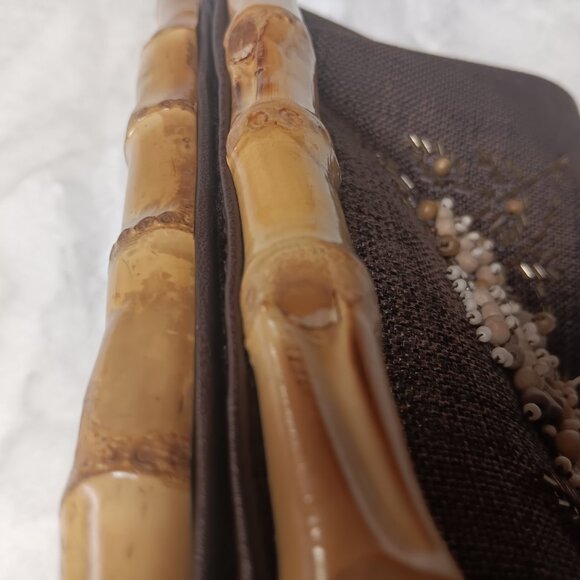 brown beaded clutch with faux bamboo snap closure - Picture 14 of 16